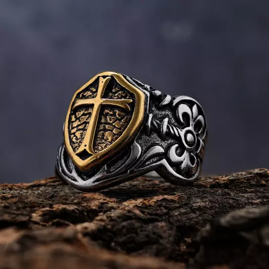 Men's Stainless Steel Ring Knight Templar Biker Crusader Cross Rings Size 7-15