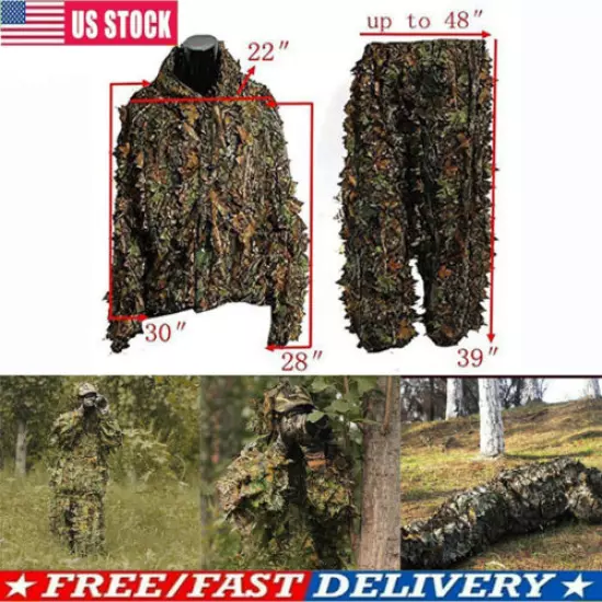 3D Ghillie Suit Set Sniper Train Leaf Jungle Forest Wood Hunting Camouflage USA