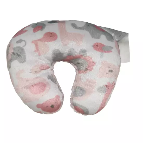 Baby/Toddler Pink Gray Farm Animals Soft Travel Neck Pillow 8" Long 7" Wide EUC