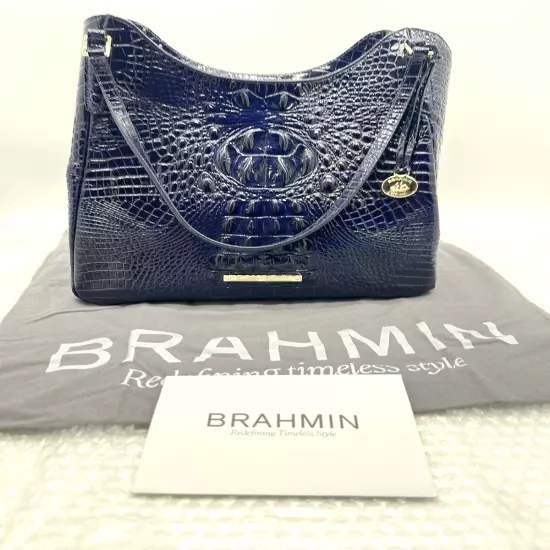 Brahmin Dayton Melbourne Shoulder Bag Dark Blue NWOT Registration /Dust Cover