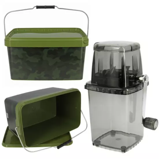 NGT BOILIE BAIT CRUSHER GRINDER STSTEM + 12.5L SQUARE CARP FISHING CAMO BUCKET