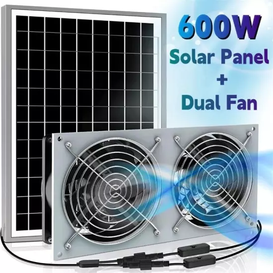 600W Solar Fan Kit Portable Exhaust Fan 18V Solar Panel Outdoor Ventilation Fans