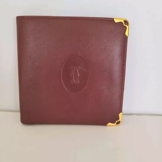 Cartier Vintage Bifold Leather Bordeaux Red Mens Wallet Medium Card Bill Classic