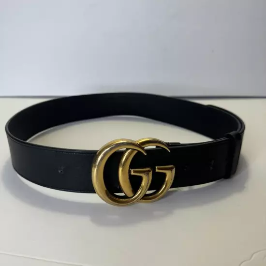 GUCCI Authentic Women’s Leather Belt Interlocking GG Black 38” Preowned 80.32