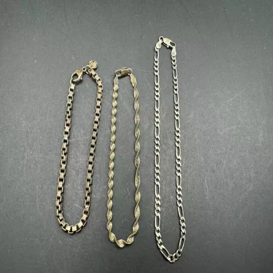 Vintage Assorted Lot of 3 925 Sterling Silver Figaro Box Twisted Chain Necklace