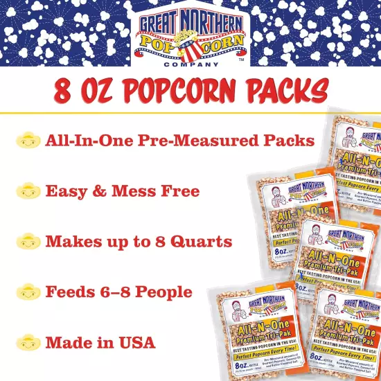 Movie Theater Style 12-Count Popcorn Packs - Pre-Measured 8-Ounce All-In-One Ker