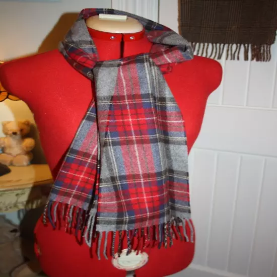 Jos. A. Bank Scarf 100% cashmere Red grey blue plaid Soft classic design