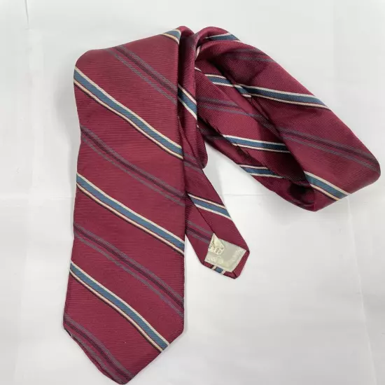 Christian Dior Blue Red Thin Regimental Striped Repp Silk Tie 3" x 60"