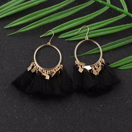 Fashion Women Bohemian Earrings Long Tassel Fringe Drop Dangle Ear Stud Jewelry