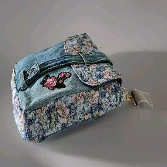 Embroidery Jeans Crossbody Bag Handmade Denim Messenger Purse One Of The Kind 