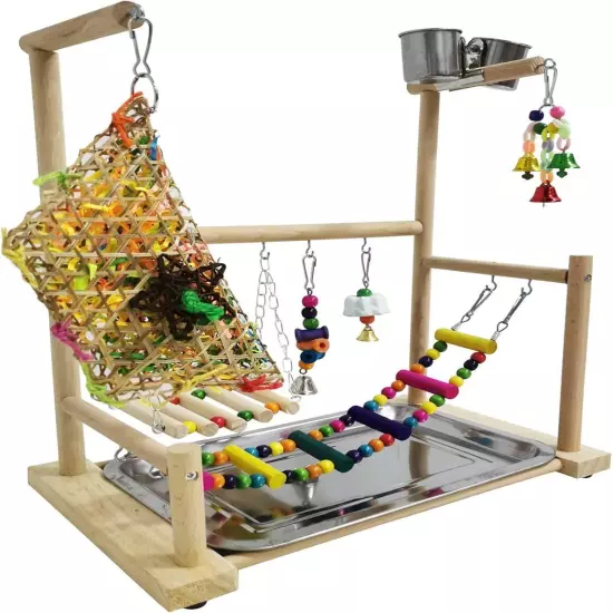 kathson Parrot Playstand Bird Playground Conures Play Stand Wood Multicolor 