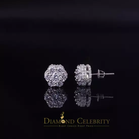 2.00ct Cubic Zirconia 925 White Silver Sterling Hip Hop Floral Women's Earrings