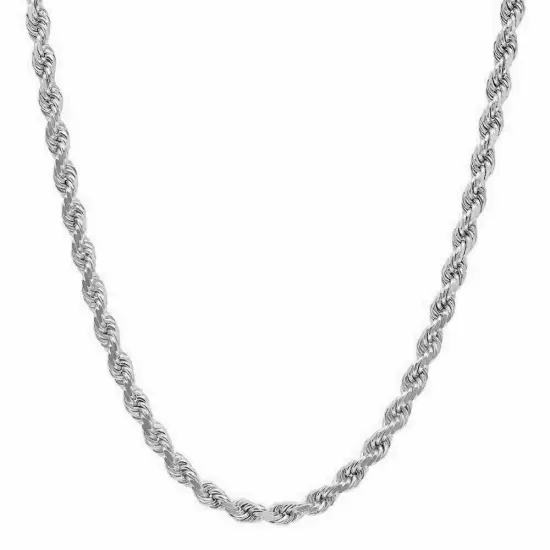 Solid 925 Sterling Silver Italian Rope Chain Mens Necklace 3.5mm - Diamond Cut