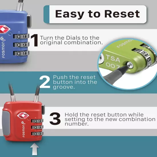 TSA Accepted Cable Luggage Locks, (2 Pack) Re-Settable Easy to Read 3 Digit Comb