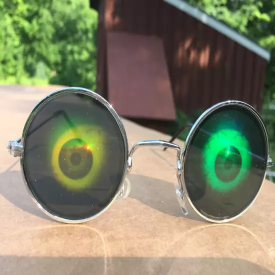 Vintage Hologram Eyeball Round Frame Sunglasses Lennon Style New Old Stock