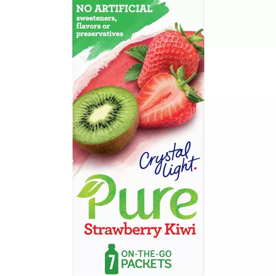 Crystal Light Pure Strawberry Kiwi Drink Mix, 7 On-The-Go Packets