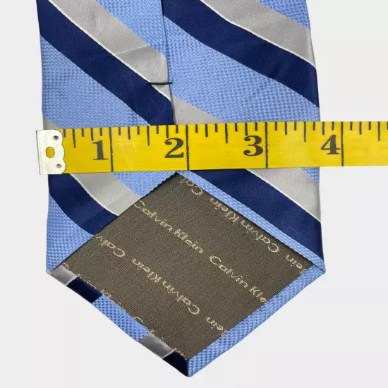 Calvin Klein Blue Gray Striped Regimental Repp Silk Tie Men's 3.8" x 57"