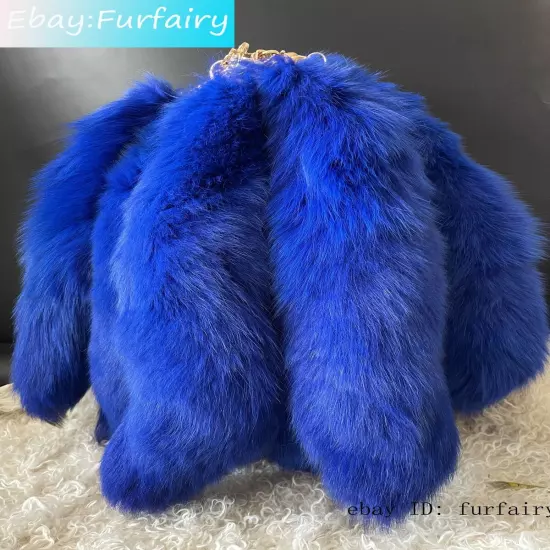 2/5/10 wholesale Dyed Color Real Blue Fox Tail Fur Keyring Pendant Cosplay Toy