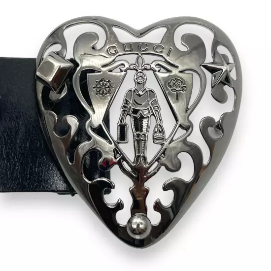 GUCCI Belt Crest Knight Heart Black Black Silver