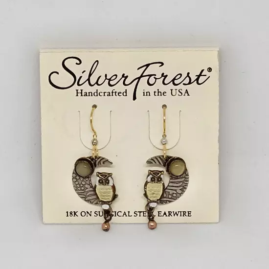 Silver Forest Silver Tone Owl Dangle Earrings 18k On Surgical Steel