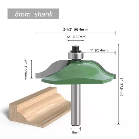 3PCS Set 8mm Shank Rail & Stile Joint Router Bits Tongue & Groove Cutter Large