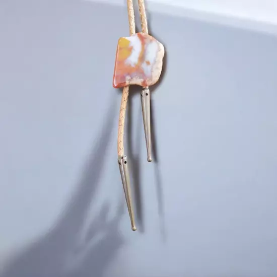 Vintage Natural Polished Orange Agate Bolo Tie Western - Mint Cord