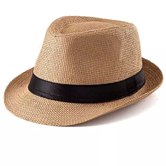 Unisex Straw Fedora Panama Hat Summer Sun Short Brim Floral Trilby Cuban Cap Hat