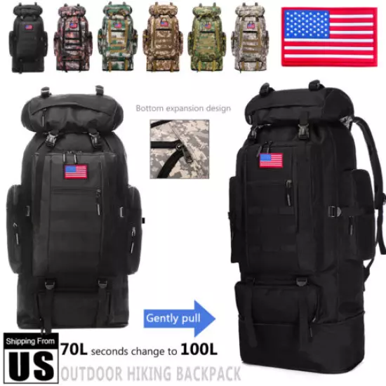 100L Large Camping Backpack Waterproof Hiking Military Camo Travel Tactical Bag