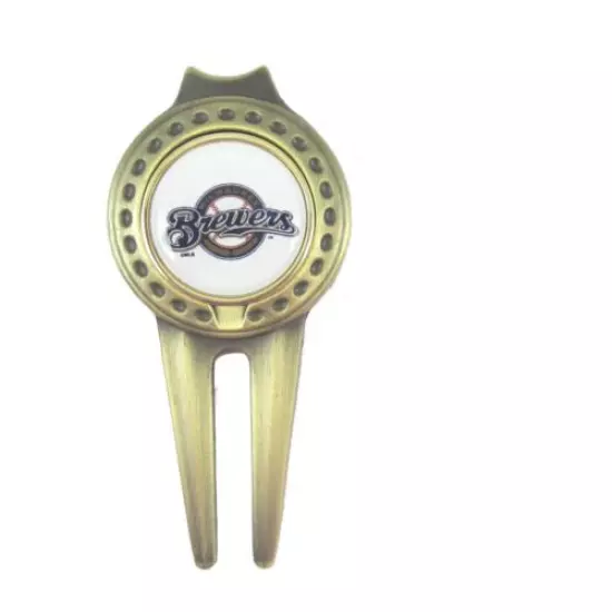 Milwaukee Brewers Golfers Hat Clip & Divot Tool Combo with Golf Ball Markers