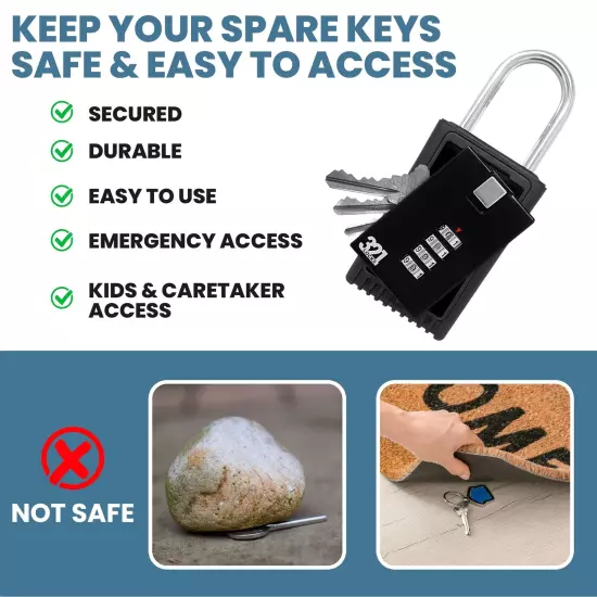 Key Lock Box LB-003 - Hide a Key Outside for Your House - Realtor, Spare Key, Co