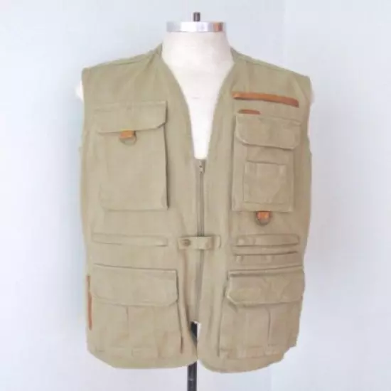 Orvis khaki canvas long hunting shooting zip vest 100% cotton M