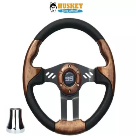 Classic Woodgrain Trooper Design Steering Wheel & Adapter Combo for Yamaha