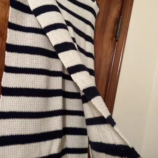 J. Crew Chunky Waffle Knit Infinity Scarf Navy Blue Ivory White Stripe Wool