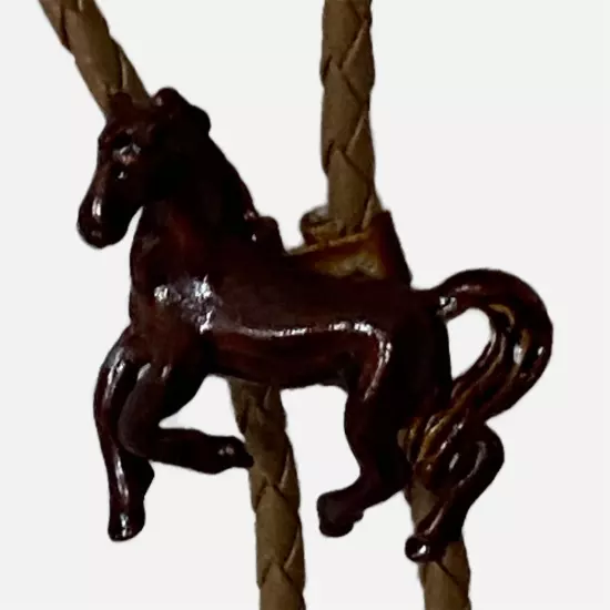 Bolo Tie Enamel Horse Prancing Western Ranch Rodeo Leather Braid Cord Brown