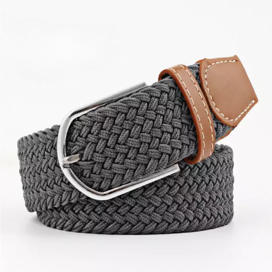 Mens Ladies Belts Canvas Webbing Braided Leather U Buckle Elastic Woven Stretch