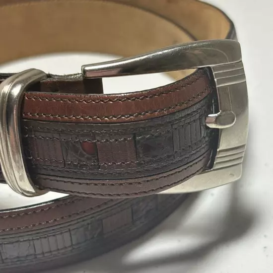 Mezlan Belt Genuine Crocodile Made In Spain Brown Brass Buckle Men's Size 34