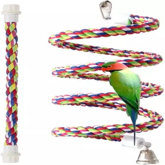 Bird Rope Perch Parakeet Toys, Spiral Toy for 43 Inch long, multicolor 