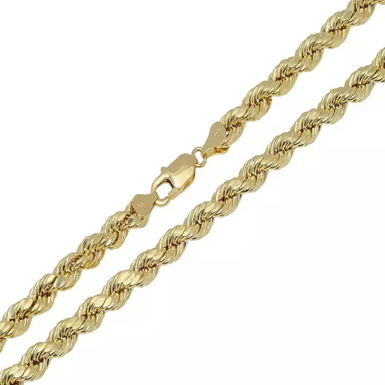 10k Yellow Gold Light 2mm-7mm D/Cut Rope Chain Necklace Size 16"-30" Hollow