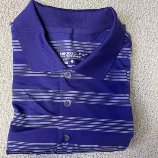 Nike Mens Large Golf Tour Performance Polo Shirt Dri-fit Size L Purple Stripes