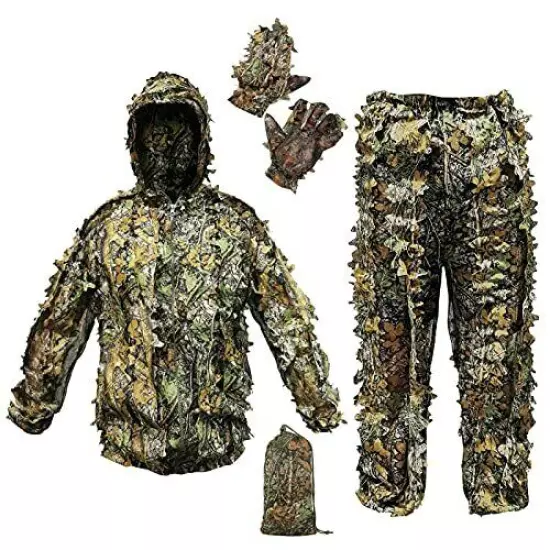 ANYDKE Ghillie Suit Camouflage Hunting Suits Outdoor 3D Leaf Lifelike Camo Cl