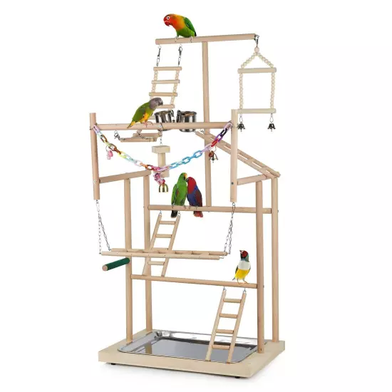 Pet Parrot Playstand Parrots Bird Playground Bird Play Stand Wood Perch Gym P...