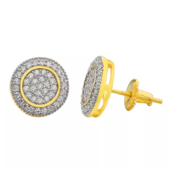 Real Solid 925 Silver Simulated Diamonds Mens Earrings Big Studs 14k Gold Plated