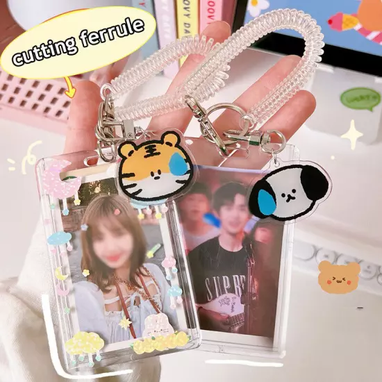 Cute ID Card Holder Bus Photo Case Badge Retractable Spring Lanyard w/ Keychain☆