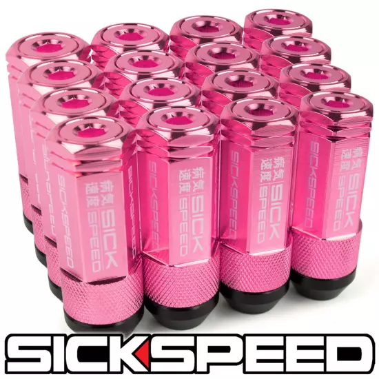 SICKSPEED 16PC PINK CAPPED ALUMINUM EXTENDED 50MM 3 PC LUG NUTS 1/2X20 N30