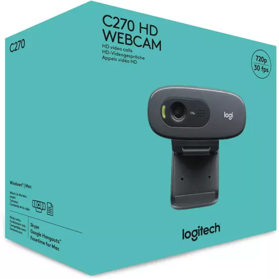 Logitech C270 HD Webcam, 720P, Widescreen HD Video Calling,Light Correction, Noi