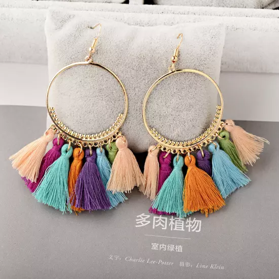 Fashion Women Bohemian Earrings Long Tassel Fringe Drop Dangle Ear Stud Jewelry