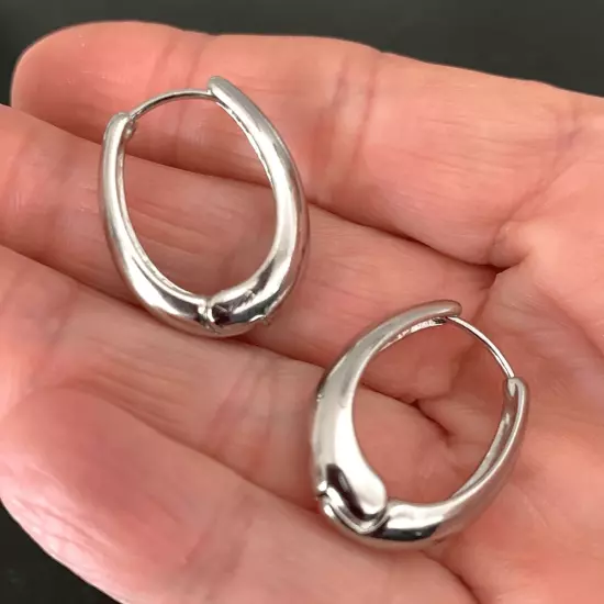 Men’s Silver Tone Halo Hoop Earrings Hoops Medium Hoops Size 1” Drop Gift NEW