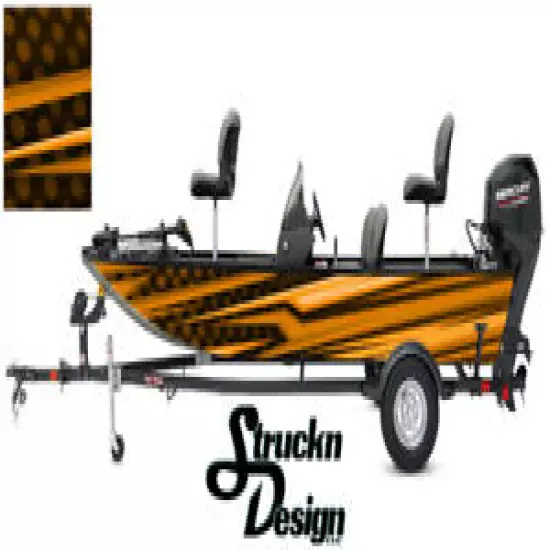 Pontoon Wrap Modern Orange Lines Fishing Abstract Graphic Bass Boat Decal Vinyl