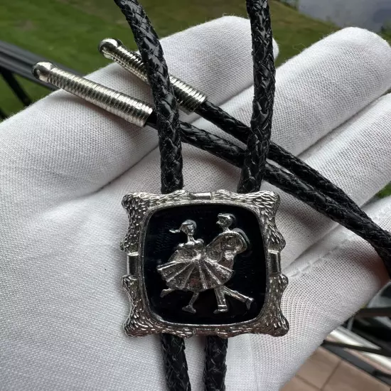 Vintage Western Silver Tone With Resin Bolo Tie