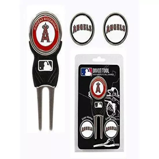 Team Golf MLB Los Angeles Angels Divot Tool with 3 Golf Ball Markers Pack,